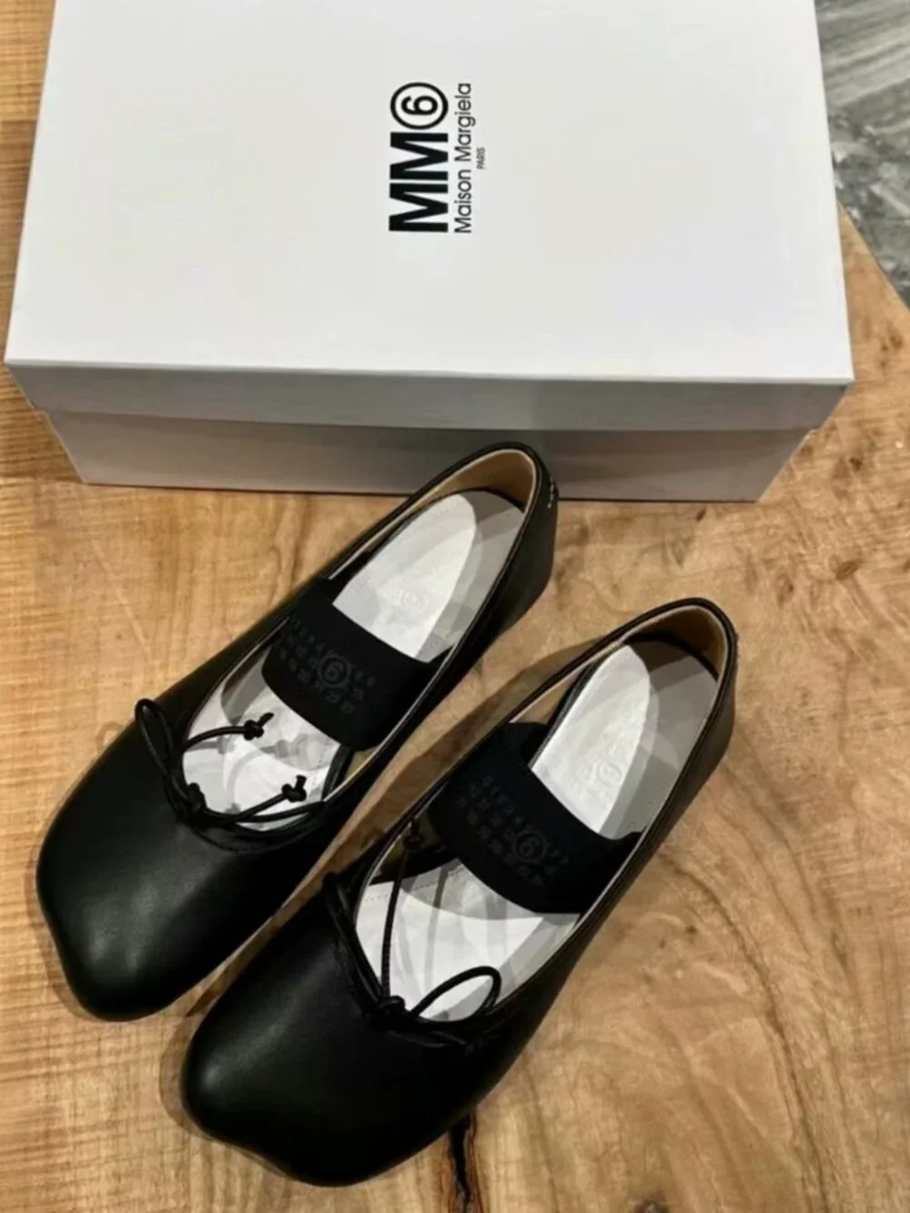MARGIELA Black Leather Mary Jane Ballet Flats